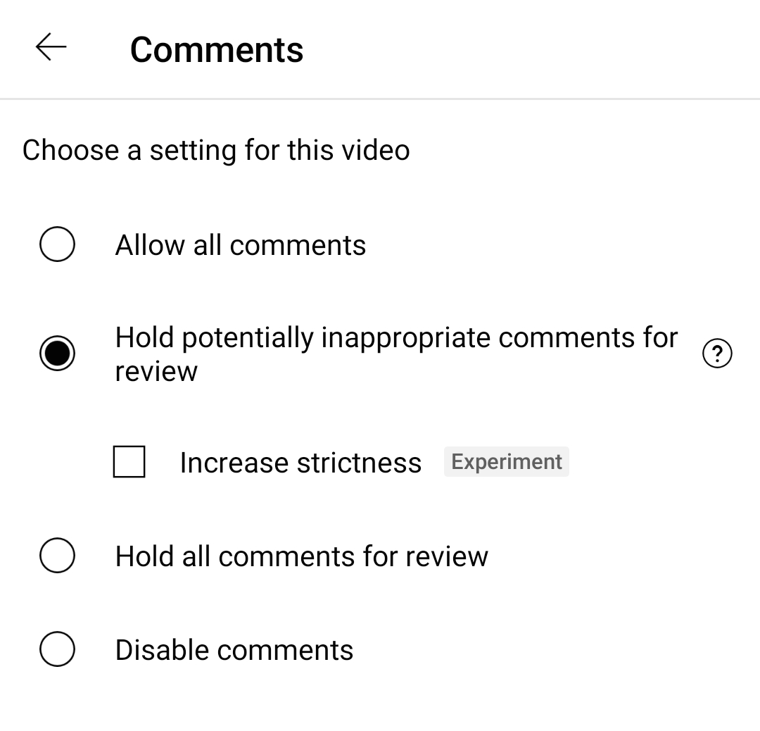 turn on comments on youtube